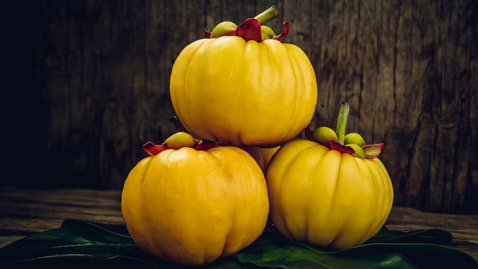 garcinia cambogia fresh fruit on wood background. fruit for die